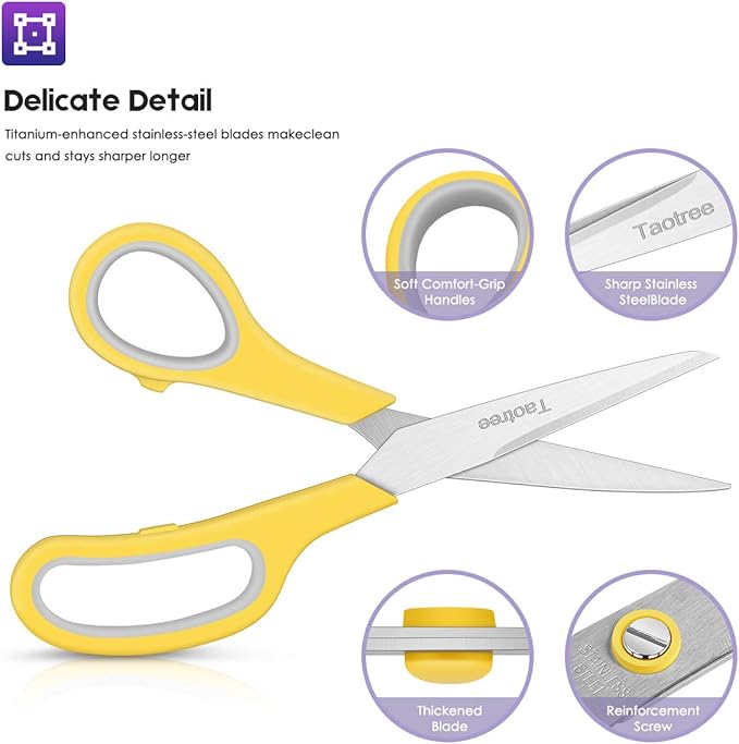 Scissors Bulk 40-Pack, Taotree 8" All Purpose Scissors, Soft Comfort-Grip Stainless Steel Sharp Shears for School Supplies Office Desk Home, Classroom Teacher Sewing Fabric Craft, Right/Left Handed