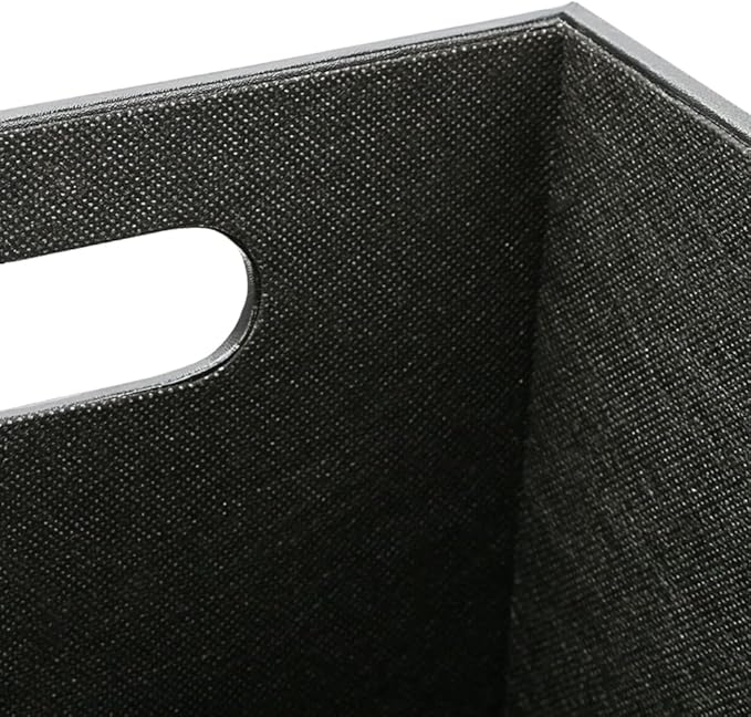 KINGFOM Classic Pu Leather Trash Can Wastebasket, Garbage Container Bin with Handles for Bathrooms, Powder Rooms, Kitchens, Home, Office and and High Class Hotel Square Black