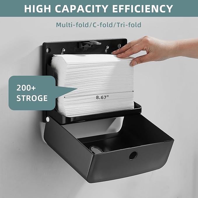 Paper Towel Dispensers Wall Mount: Adhesive Paper Towel Holder for Z Fold, No Drilling Install, Compact Hand Towel Dispenser for Home Bathroom, Restroom, Office, Grey