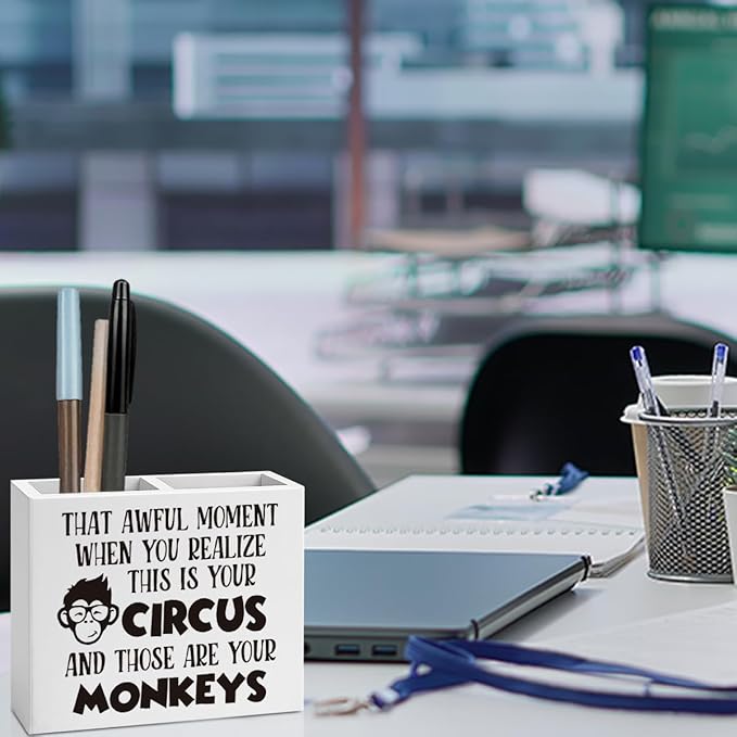 Funny Boss Gifts Office Room Decor for Women Men HR Manager Coworker Friend Employee Wooden Pencil Holder Boss Day Gifts Funny Office Accessories Desk Decor