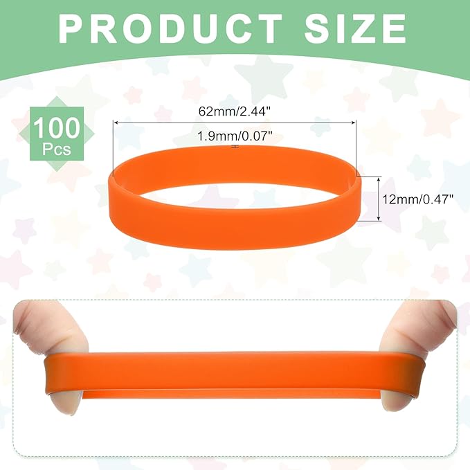MECCANIXITY 100Pcs Silicone Rubber Bands Non-slip 4 Inch Flat Elastic Rubber Wrapping Bands for Books, Traps, Art, Wrapping Paper, Cord Wraps, Dark Orange
