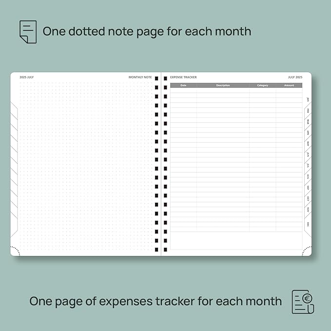 POPRUN Monthly Planner 2025-2026 Spiral Bound (8.5'' x 10.5'') 18 Months Calendar (Jul 2025 - Dec 2026) - 4 Pages per Month with Monthly Expense & Notes, Sunday Start, Leather Cover - Grey