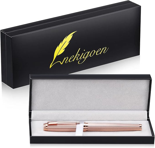Rollerball Pen for Men Women Luxury Metal Executive Pens Home Office Use with Black Ink 0.7mm G2 (Nice Rosegold)