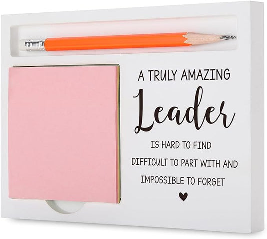 Leader Appreciation Gift Desk Organizer with “A Truly Amazing Leader” Quote for Farewell, Retirement, Promotion, or Thank You Inspirational Desk Retro Note Pad Holder XBCT15