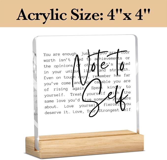 Inspirational Office Desk Decor, Positive Inspirational Quotes Desk Decor, Encourage Gifts for Women, Room Decoration for Teen Girls, Acrylic Sign With Wooden for Office Table Shelf-Note To Self