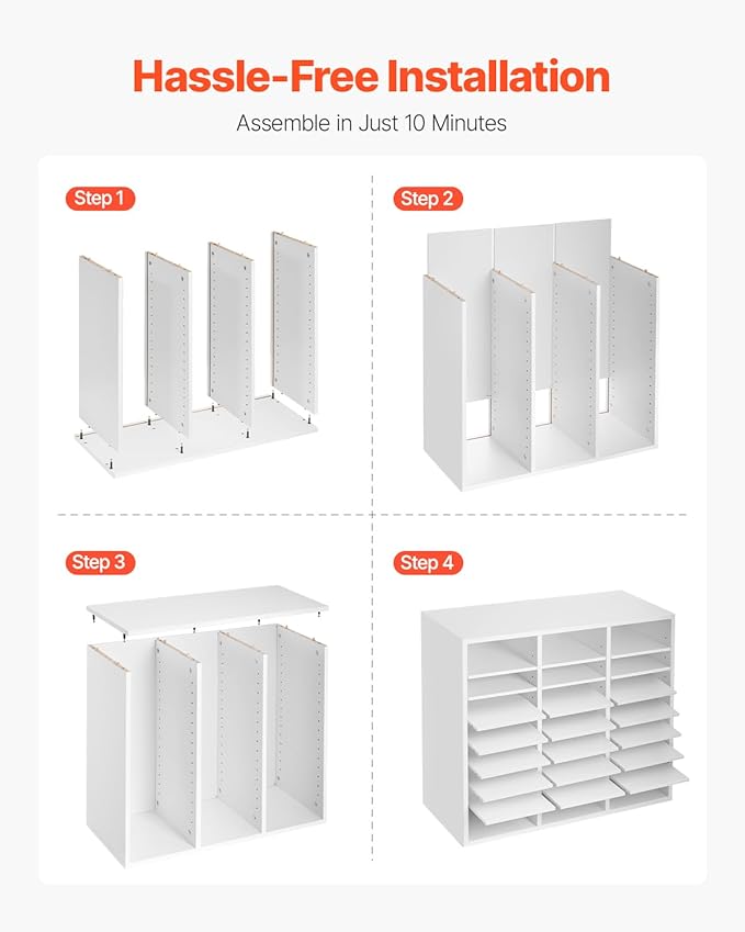 VEVOR Literature Organizer, 24 Compartments Office Mailbox with Adjustable Shelves, Wooden Mailbox Sorter Medium Density Fiberboard Office Home Classroom Storage for Files, Documents, Papers, White