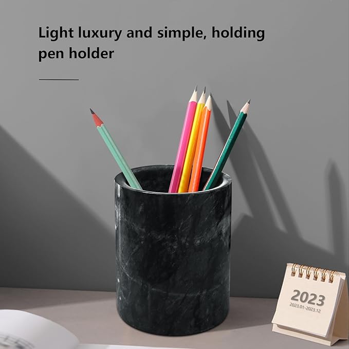 Marble Pencil Pen Holder for Desk,Makeup Brush Holder, Stand for Desk Marble Pattern Pencil Cup for Kids Durable Organizer Ideal Gift for Home, Office(Black)