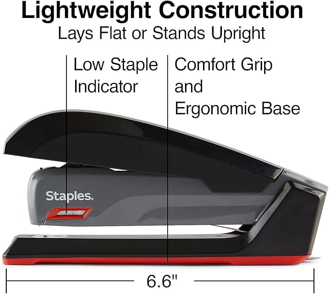 Staples 1798852 One-Touch Desktop Stapler Full-Strip Capacity Gray/Black/Red (44425)