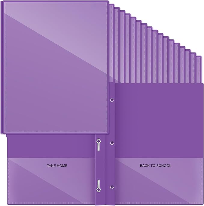 Henoyso 72 Pcs Plastic Folders with Clear Front Pocket and 3 Prong Take Home Plastic 2 Pocket Folder Back to School for Students Parent Teacher Communication for School Office (Purple)