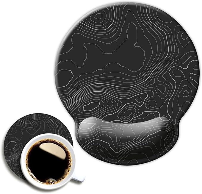 Ergonomic Mouse Pad with Wrist Support,Mouse Pad with Wrist Rest,Relieve Wrist Pain Mousepad Non-Slip Rubber Base,Mouse Pads for Desk,Computers,Laptop,Office,Home,Accessories Black Topographic Line