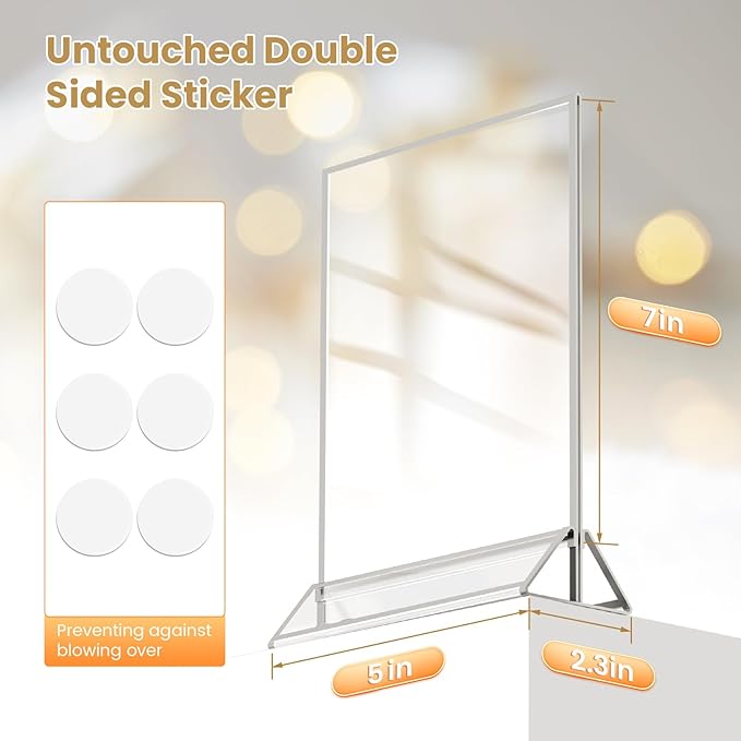 5X7 Sliver Picture Frames Acrylic Sign Holder Double-Sided 5X7 Sliver Frames for Menu Holder Wedding Table Number Holder Christmas Photo Frames with Clear Sticky Dots -6 Pack