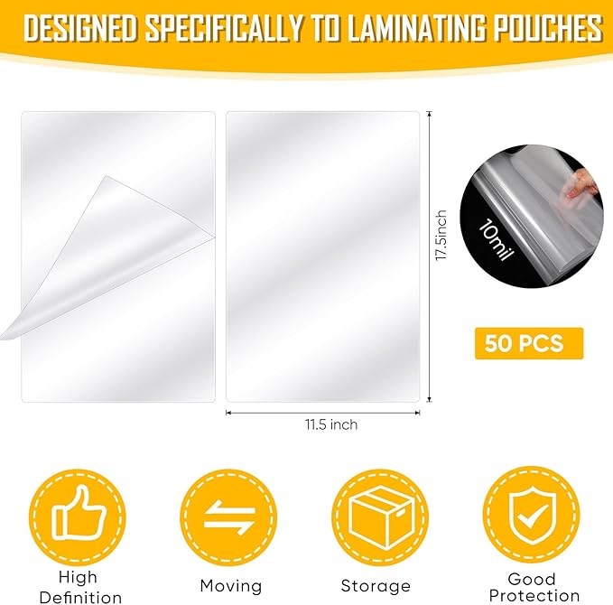 Sherr 50 Pcs 10 Mil Thermal Laminating Sheets 11 x 17 Inch Laminating Pouches 11-1/2 x 17-1/2 Inch Clear Lamination Sheets A3 Size Menu Size Hot Glossy Laminator Sleeves for Sealing
