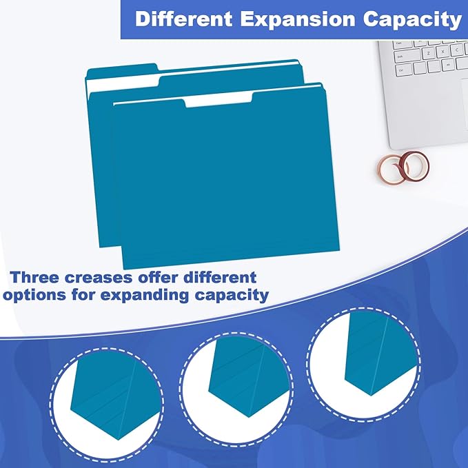 File Folder, HERKKA 30 Pack 1/3 Cut Tab File Folders, File Folders Great for Organizing and Filing, Letter Size, Blue
