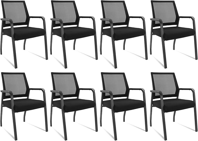 Desk Chair No Wheels, Arm Chair with Ergonomic Lumbar Support and Thickened Seats Cushion, Waiting Room Chairs for Office School Church Guest Reception, 8 Pack Black