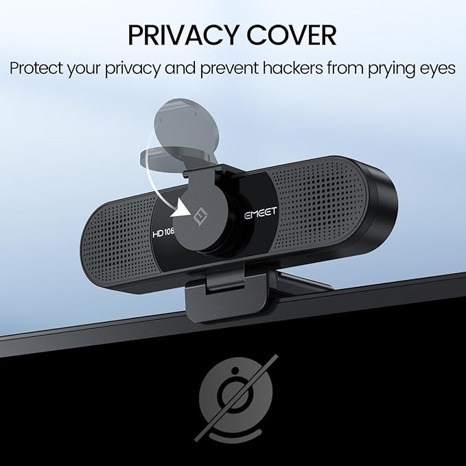 EMEET 1080P Webcam with Microphone, C960 Web Cam, 2 Mics, 90° FOV, USB Type-A & A-to-C Adapter, Plug&Play Computer Camera for Online Calling, Zoom/Teams/Facetime, Switch 2 Camera Support, 2025 Version