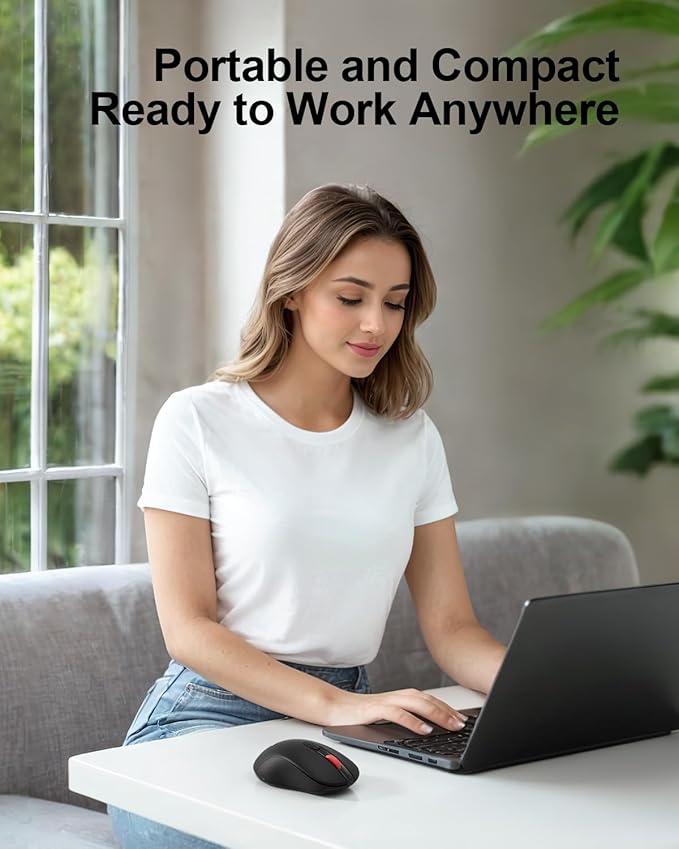 USB Mouse Wireless, 2.4G Cordless Computer Mouse with 6 Buttons, 5-Level Adjustable 4000 DPI, Ergonomic Portable Optical Computer Mice for Laptop, PC, Mac, iPad, 24-Month Battery Life (Black)