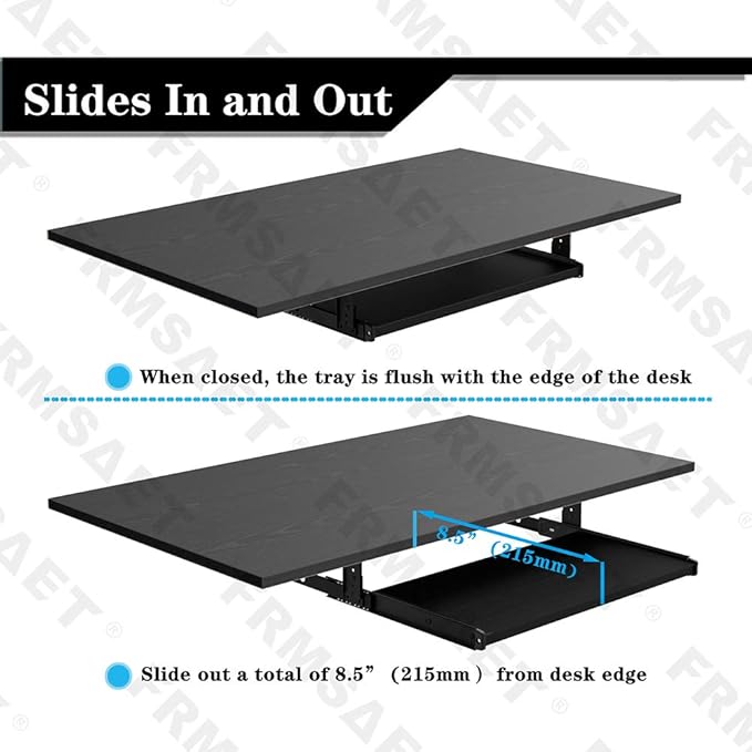 FRMSAET Furniture Accessories Office Product Suits Hardware 20/24/30 inches Keyboard Drawer Tray Wood Holder Under Desk Adjustable Height Platform. (20 inches, Black)