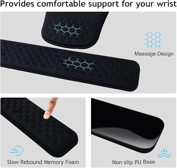 3-in-1 Ergonomic Mouse Pad and Keyboard Wrist Rest Set, Memory Foam Arm Rest with Massage Design and Non-Slip PU Base for Typing Pain Relief/Office/Home