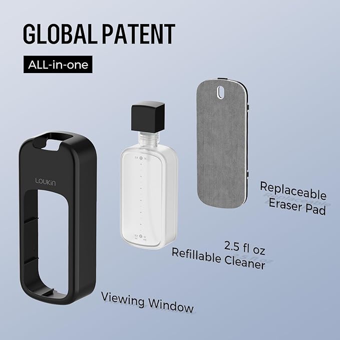 loukin Inventive All-in-One Dry Erase Eraser, Novel Replaceable Whiteboard Eraser with Built-in Cleaner, Unique Glass Board Erasers, Includes 2 Refill Pads, 1 Magnetic Holder, 2 Markers