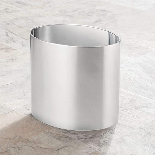 mDesign Stainless Steel Metal Oval Trash Can, 7.9 Liter/2.09 Gallon Wastebasket, Garbage Basket Bin for Bathroom, Bedroom, Kitchen, Office, Holds Waste and Recycle, Mirri Collection, Brushed/Chrome