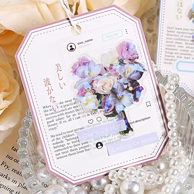 MAFELOE 30 Pieces PET Scrapbook Stickers of Bouquets Theme, Aesthetic Deco Supplies for Junk Bullet Journaling Card Making Daily Planner-Purple (D-Y4-AYSQ)