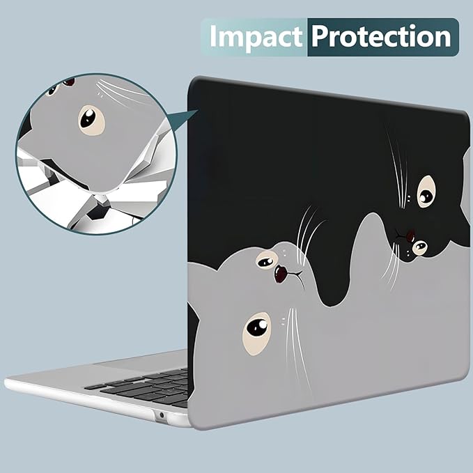 KEROM Compatible for MacBook Air 13 inch Case 2021 2020 2019 2018 M1 A2337 A2179 A1932, MacBook Air M1 Case, Cute Aesthetic Protective Plastic Hard Shell & Keyboard Cover, Two Cats
