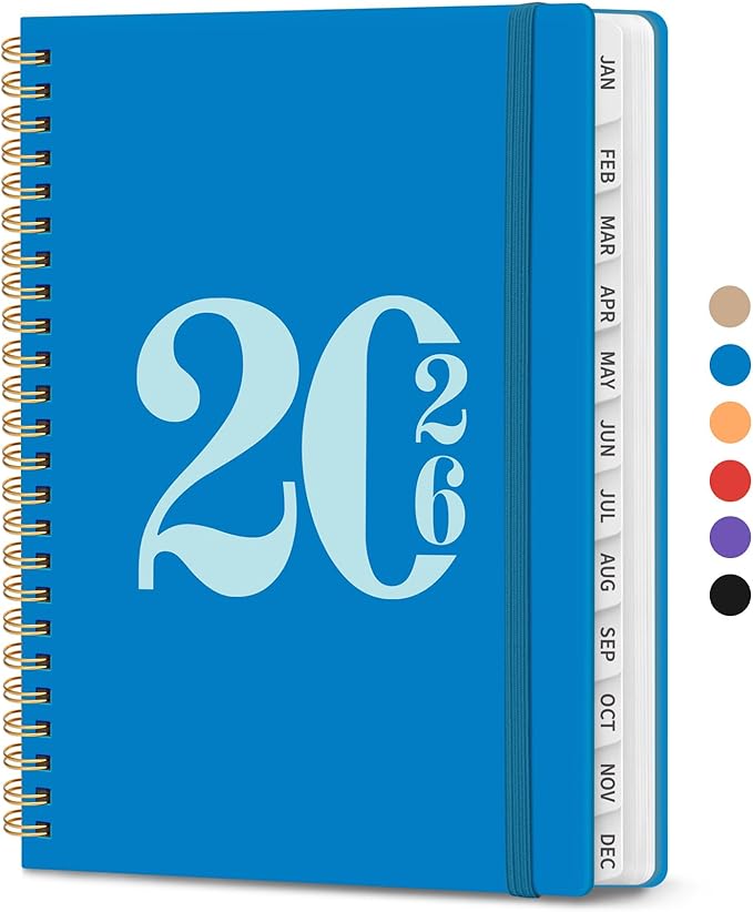 2026 Planner, Weekly and Monthly Calender Planner, Jan 2026 to Dec 2026, Hardcover 2026 Calendar Planner Book with Tabs & Inner Pocket, Office Home School Supplies for Women & Men - A5 (6.3" x 8.5"), Azure Blue