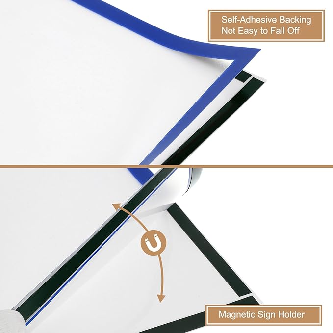 uxcell 6 Pcs Magnetic Sign Holder, 8.3" x 11.7" Self-Adhesive Magnetic Wall Signs Holder Magnetic Picture Frame Document Holder for Home Office Wall Window Displays, Dark Blue