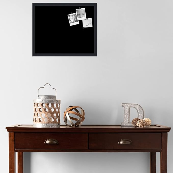 PinPix 21x17 Inch Cork Bulletin Board. This Decorative Framed Pin Board Comes with Solid Black Design and a Satin Black Frame. Ideal for Home Office Decor or Message Board (PinPix-622)