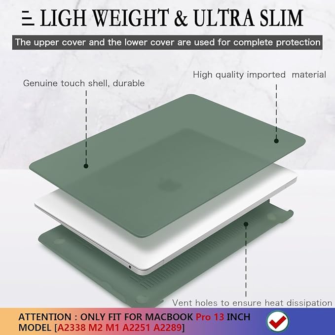 CISSOOK Case Compatible with MacBook Pro 13 inch 2025-2020 Release Model A2338 A2251 A2289, Hard Shell Case Midnight Green Cover with Keyboard Cover for MacBook Pro 13" M1 M2