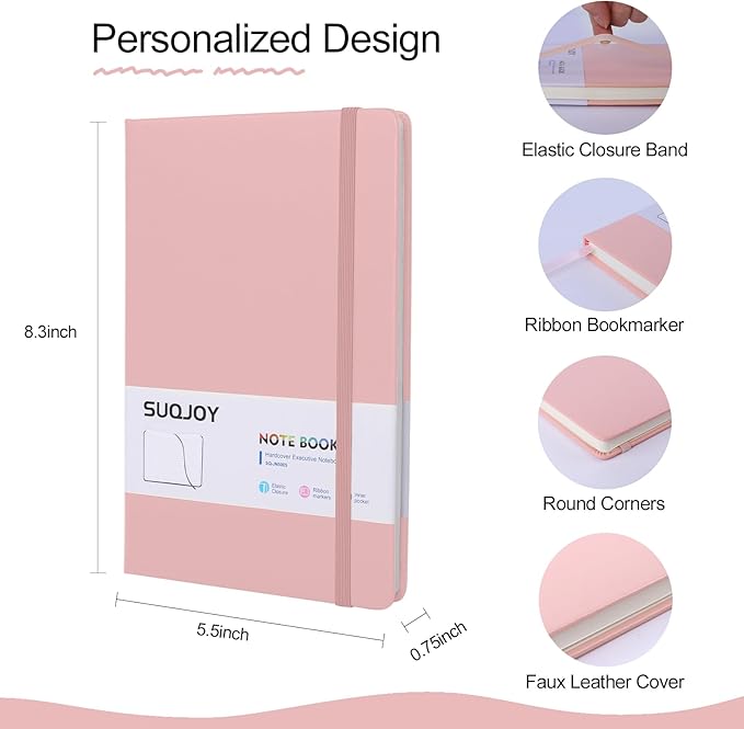 Lined Journal Notebooks for Writing, 100 GSM Thick Paper, 1 Pack Hardcover Notebooks, A5 College Ruled Notebook, Journaling Notebook for School/Travel/Office (Pink- 1 Pack)