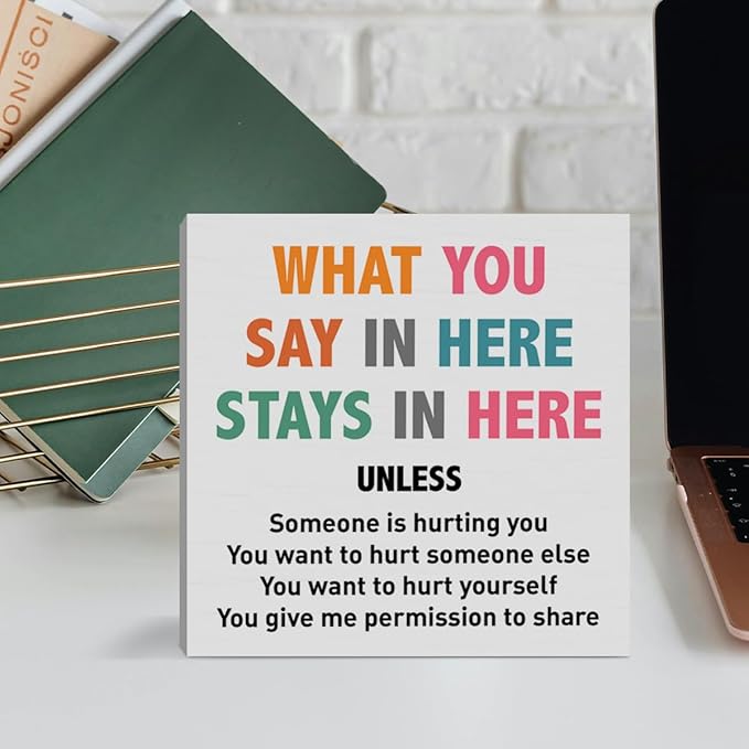 Therapy Office Desk Decor Wooden Box Sign Mental Health Decor for Home School Counselor CBT Counseling Therapist Office Decoration Mental Health Gift for Counselor Psychologist Therapist CBT