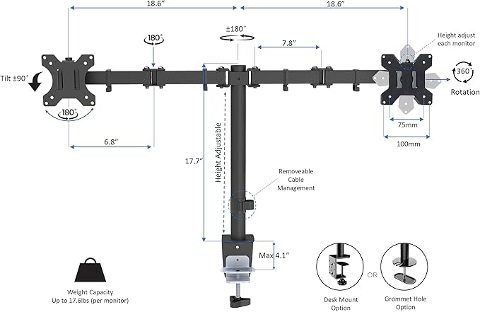 Rocelco 45" Height Adjustable Standing Desk Converter with Dual Monitor Mount and Slide Out Retractable Keyboard Tray - Sit Stand Up Triple Screen Tabletop Riser Workstation - Black (R ADRB-45-DM2)