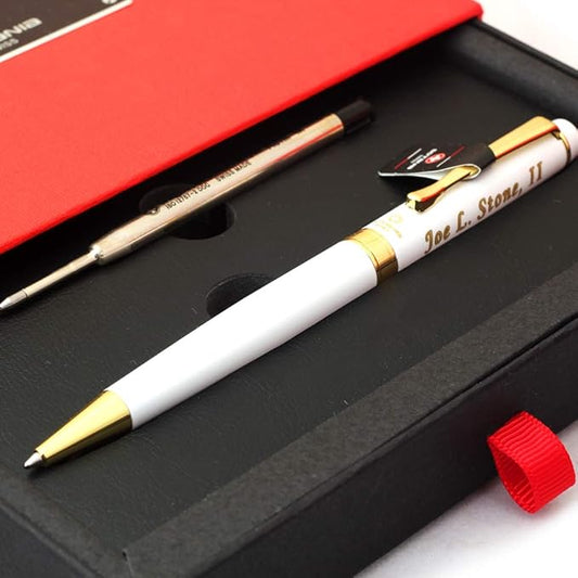 Free Engraving - Personalized Expert Ballpoint Pen, Medium Point, Roller pens, Groomsmen Gift, Free Custom Engraved Gifts for Men, Women (White)
