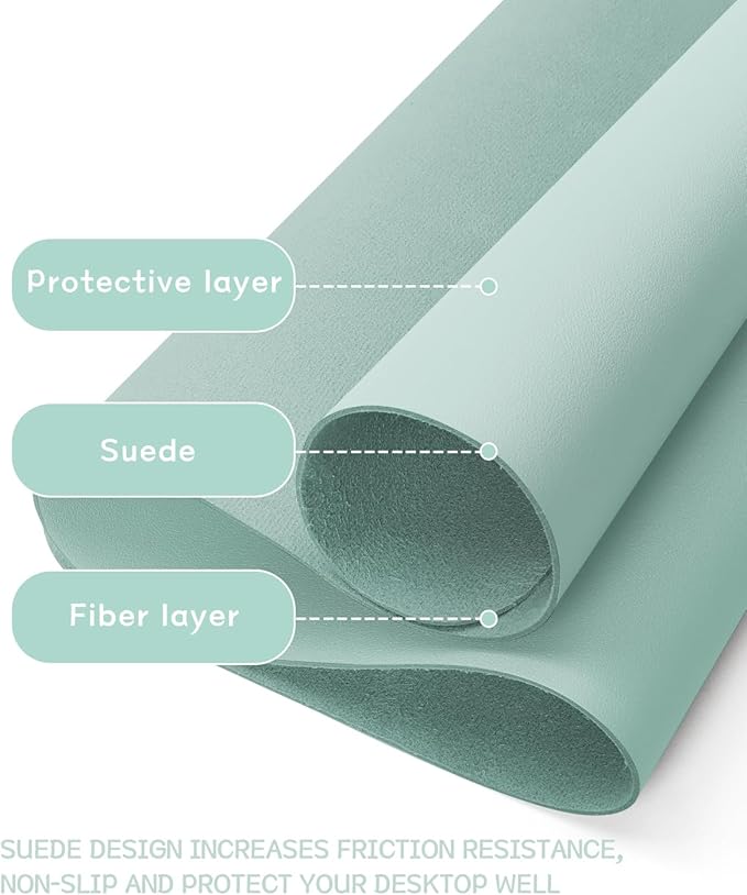 YSAGi Non-Slip Leather Desk Pad, Waterproof Laptop Computer Desk Keyboard Mat, Table Protector Blotter Mat, Large Mouse Pad for Office/Work/Home/Decor(Mint Green, 23.6" x 13.7")
