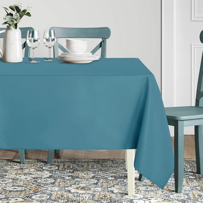 sancua Rectangle Tablecloth - 54 x 120 Inch - Stain and Wrinkle Resistant Washable Polyester Table Cloth, Decorative Fabric Table Cover for Dining Tables, Buffet Parties and Camping, Teal