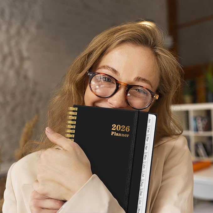 2026 Planner - Weekly and Monthly Calendar Planner from Jan 2026 - Dec 2026, Planner 2026 Spiral Bound with 12 Monthly Tabs, Inner Pocket, Perfect for School Office Supplies, 6.4" x 8.5", Black