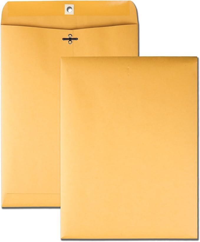 Quality Park 9" x 12" Clasp Envelopes, Brown Kraft, Gummed Flap, 100/Box (QUA37790) & 6 x 9 Clasp Envelopes, Clasp and Gummed Closures for Storing or Mailing, 28 lb Kraft Paper, 100 per Box (QUA37855)