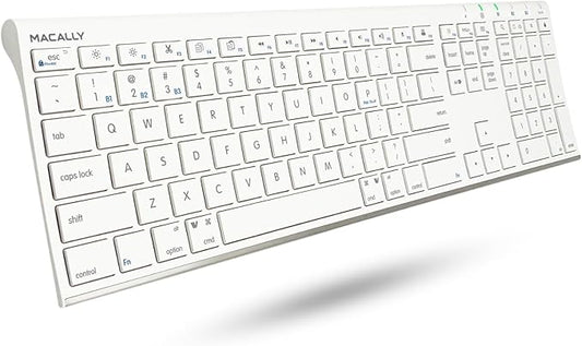 Macally Wireless Bluetooth Keyboard for Mac - Compatible Apple Keyboard or MacBook Pro/Air, iMac - Multi-Device, Up to 3 Devices with 110 Keys, 20 Shortcuts, Numeric Keypad, and Rechargeable - White