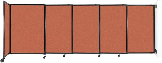 Wall-Mounted Sliding StraightWall Room Divider | Adjustable Widths | Locking Wheels | Room Separator | Up to 11'3" Wide x 4' Tall Papaya Fabric Panels