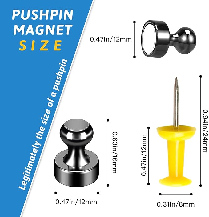 50Pack Fridge Magnets,Black Refrigerator Magnets,Small Magnets for Whiteboard,Strong Fridge Magnet Adults,Push Pin Magnet for Kitchen, Office, Classroom, Locker