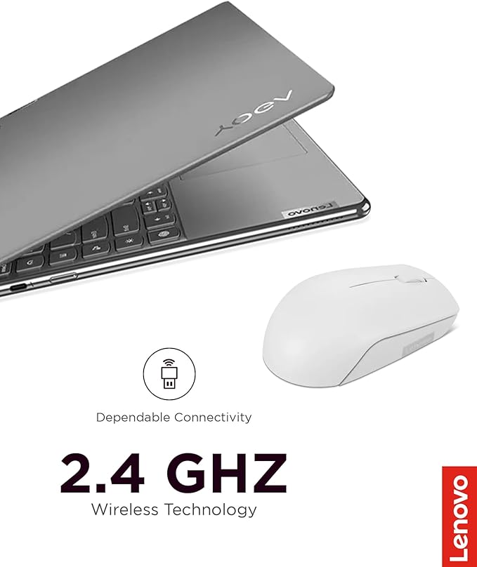 Lenovo 300 Wireless Mouse – Computer Mouse for PC, Laptop with Windows – Ambidextrous Design – 2.4 GHz Nano USB Receiver – 12 Month Battery Life