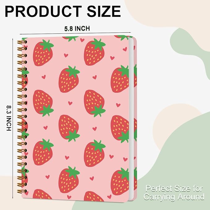 CFGBFDGH 2Pcs Strawberry Spiral Notebooks for Work, A5 Hardcover Notebook Journal, Pink College Ruled Notebook Travel Journal for Writing Office Note Taking 8.3x5.8inch, Strawberry Gifts for Women