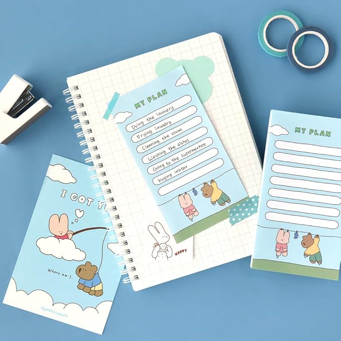 Monolike Memopad Happy and Lucky Littles Series.1 4P SET - 4 Packs, 4 Different Designs, 80 Sheets Per Pad, Total 320 Sheets, Note pads, Writing pads, 80x148mm