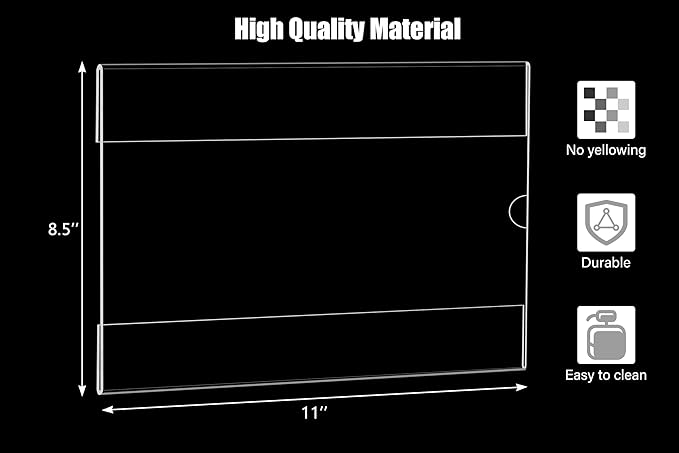 6pack Acrylic Wall Sign Holder with Tape,8.5 X 11 Wall Mount Clear Plastic Sign Holder, Horizontal Memo Document Menu Holder for Restaurant, Office, School, Store and Home Use,No Drilling