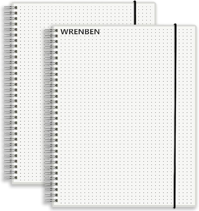 2PCS Dotted Spiral Notebook 5.7" x 8.3" with 120gsm Thick Paper, Elastic Band and Transparent Hard Cover, 160 Pages per Bullet Dotted Journal (2 Pack, A5)