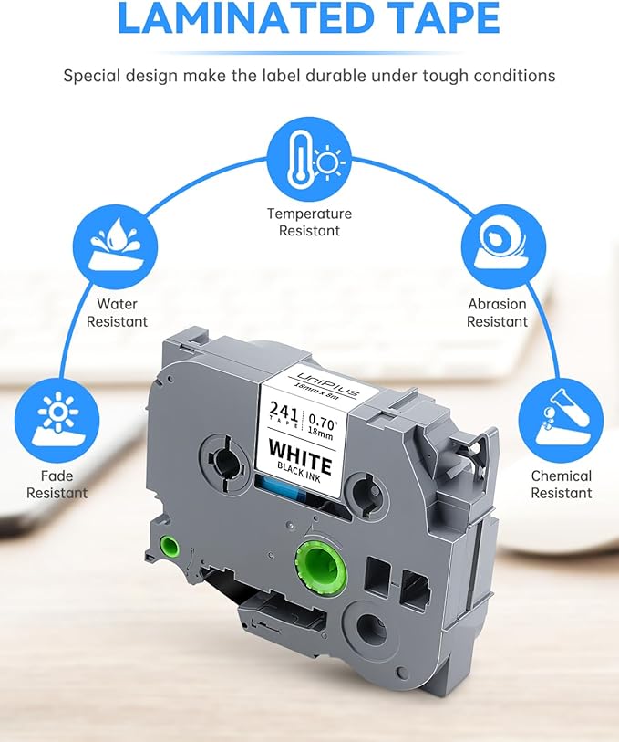 Compatible for Brother TZe-141 TZe-241 TZe-441 TZe-541 TZe-641 TZe-741 18mm 3/4 Inch TZ Laminated Tape for P Touch PT-D410 PT-D400 PT-D600 PT-D610BT PT-P700 PT-1830 Label Maker, 6-Pack