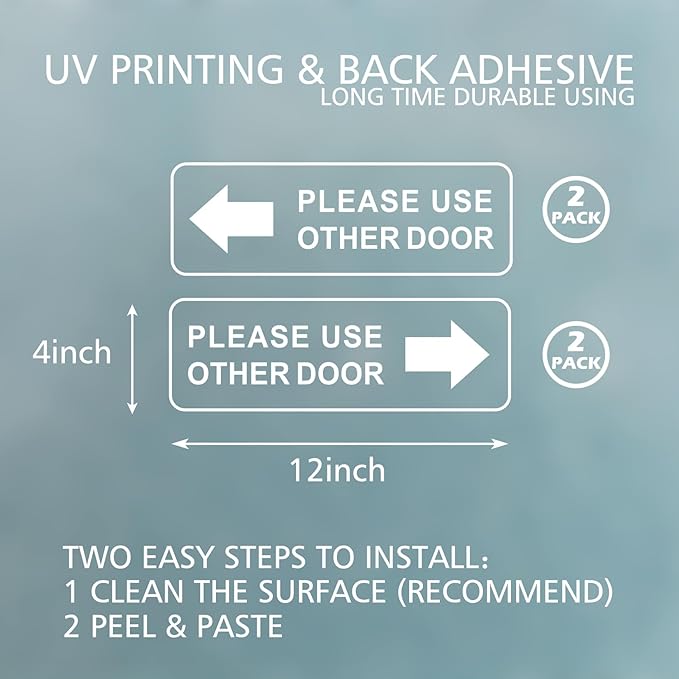 Please Use Other Door for Business Sign 12x4 Inch Sticker Left Right Arrow Sticker Sign for Door Office Waterproof UV Proof Decal 4 Pack
