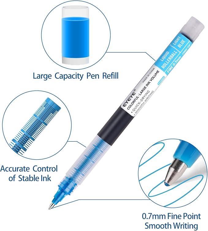 EYEYE 0.5mm Needle Tip Rollerball Pens Multicolor, 8 Assorted Colors Quick Dry Extra Fine Point Pen Smooth Writing Pens for Journaling, Note Taking, Office, School Supplies, Doodling & Gifts