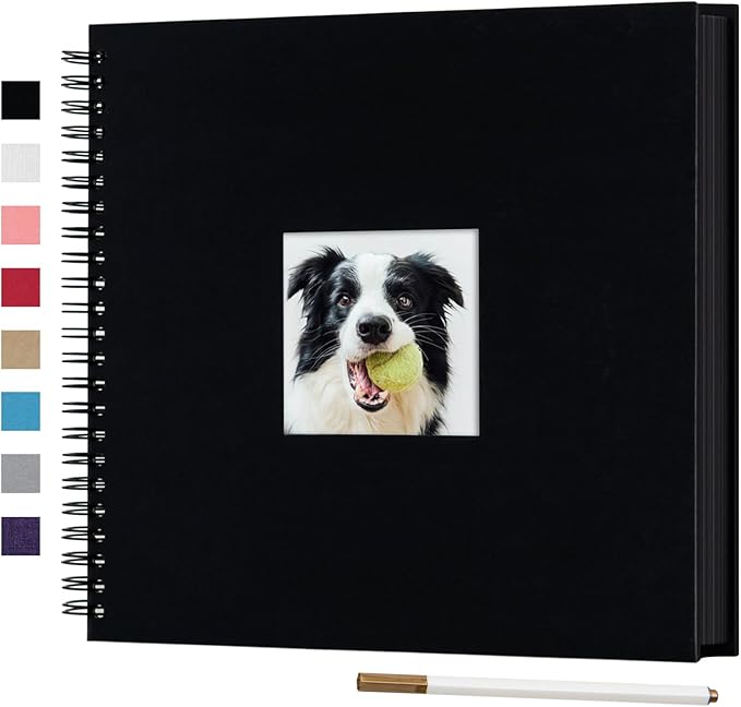 12 x 12 Inch Large DIY Scrapbook Photo Album with Window Design Cover 80 Pages Craft Paper Memory Book for Weeding Anniversary Travel and Baby (Black)